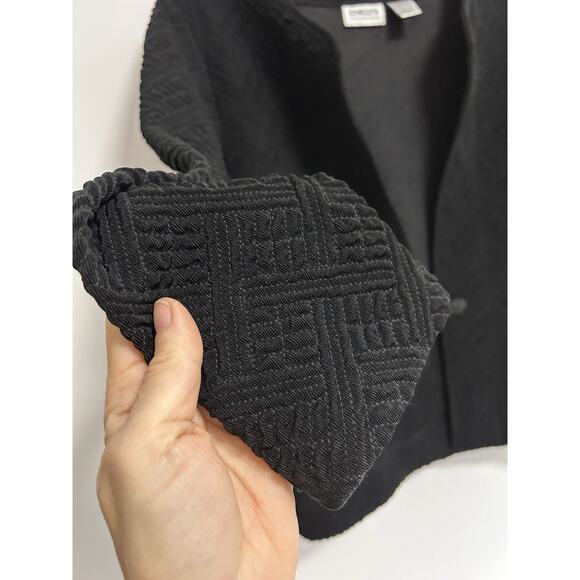 Chicos Travelers Collection Textured Jacquard Quilted Jacket size 1 Black - Picture 3 of 9
